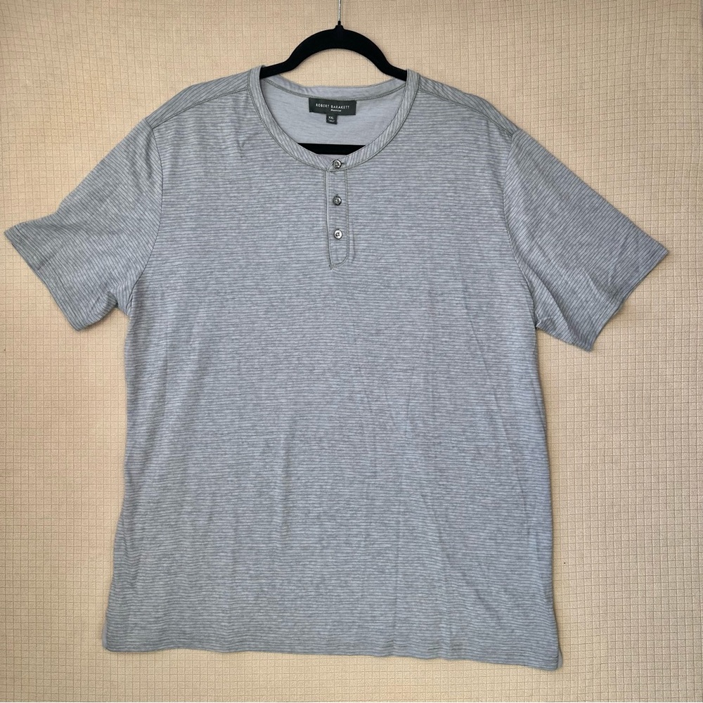 Robert Barakett 100% Pima Cotton Henley Shirt Mens Size XXL Short Sleeve Gray